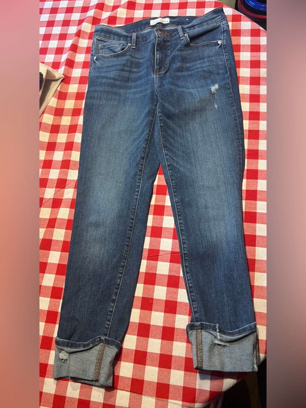 LOFT Women's Dark Blue Boyfriend Jeans with Cuffed Hem